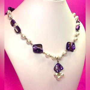 NWT Mermaid Ursula Siren Abalone Shell Pearl Necklace & Earrings Set